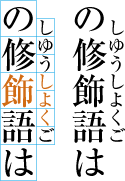 Jukugo-ruby distribution 7 (examples of ruby characters to overhang the preceding non-base characters).
