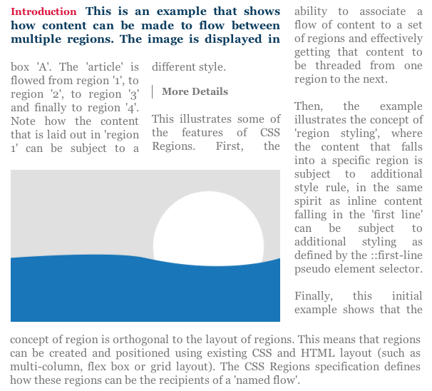 Illustrate how changing region styling affects the flow of content.