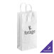 A white paper shopping bag with handles and black customizable text that reads "Forgeage"