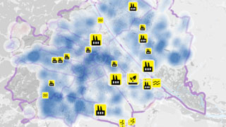 City map with energy generation plants