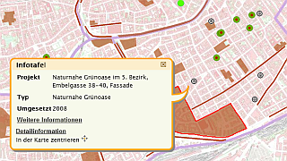Screenshot Umweltgut mit ge�ffneter Sprechblase zu einer Infotafel Naturoase im 5. Bezirk