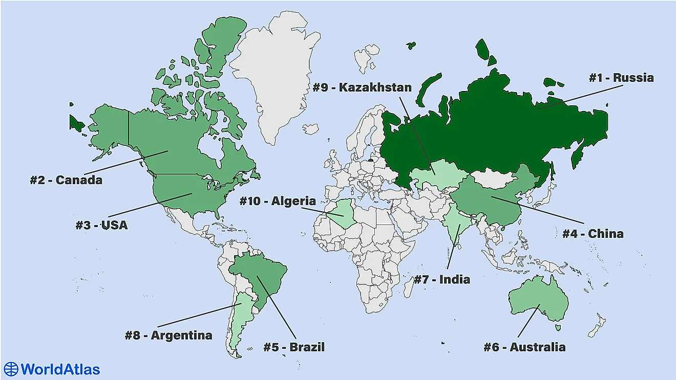 map of the largest countries in the world