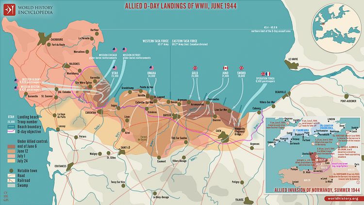 Allied D-Day Landings of WWII, June 1944