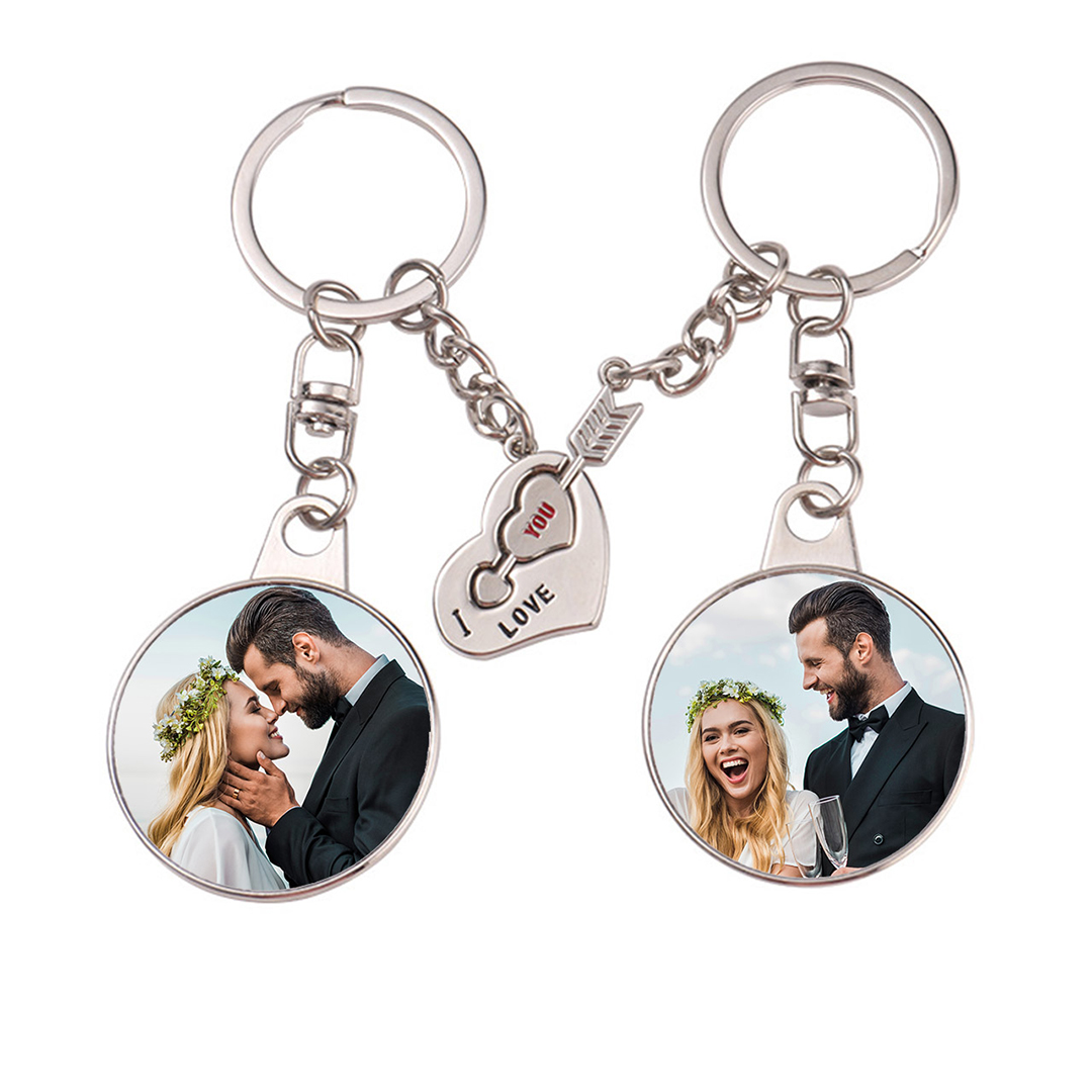 2Pcs Personalized Photo Couples Matching Keychains