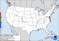 Day 1 probability of snowfall greater than or equal to 8 inches