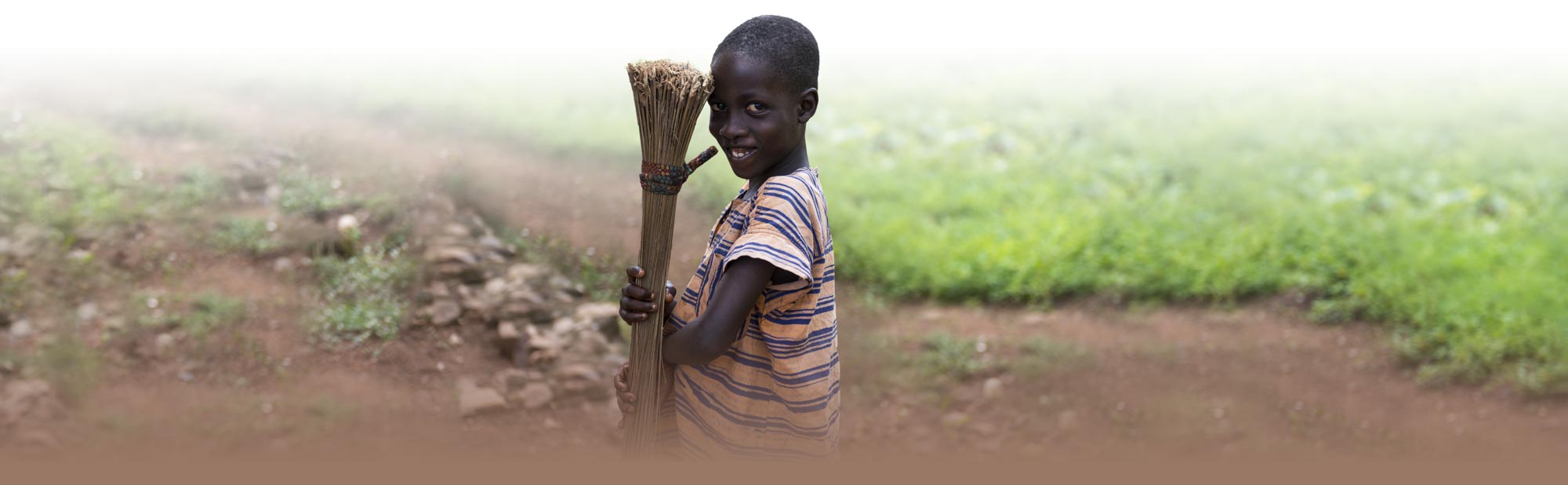 Boy carrying a bundle of sticks