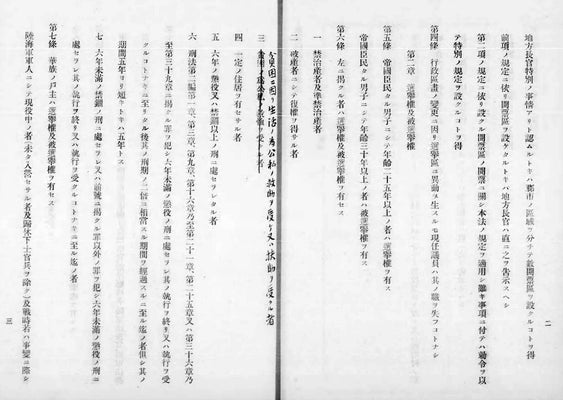 改正された衆議院議員選挙法。第５条に「男子にして年齢２５年以上」、第６条に「公私の救助」などの文言が見える（国立公文書館蔵）