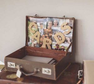 cards bunting wedding table suitcases