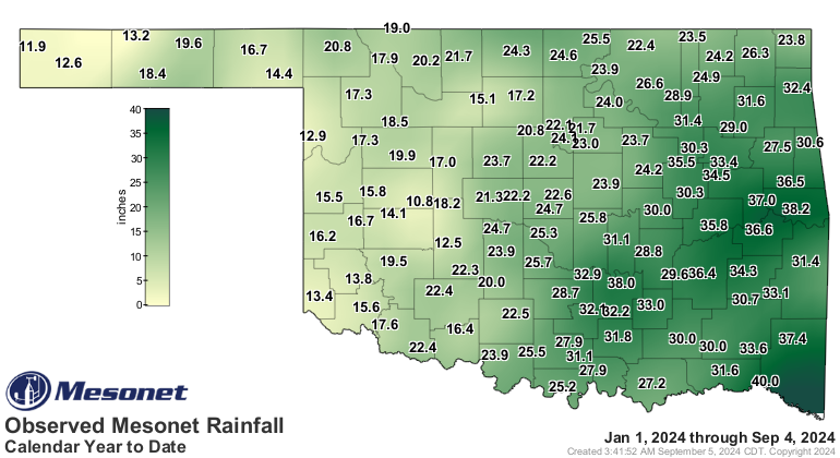 Total Precipitation for Oklahoma for the Calendar Year