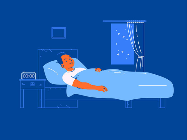 Graphic of a man asleep in bed in his bedroom