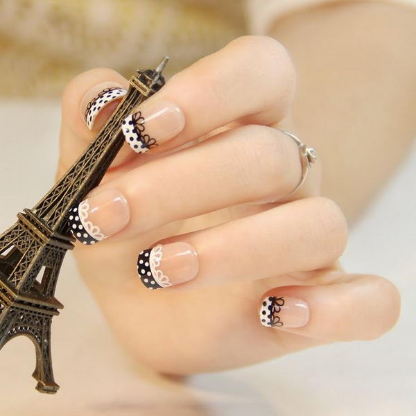 Lace and Polka Dots Nail Design. 