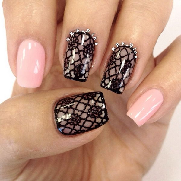 Classic Black Lace Nails. 