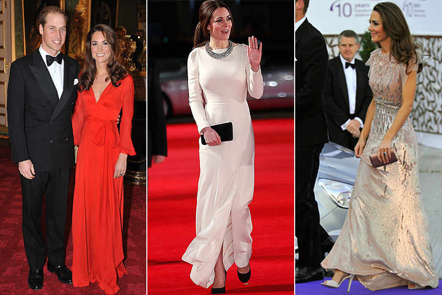 Kate Middleton não segue padrão de estilo em eventos de gala. A princesa vai do superdecote até looks comportados e com brilhos