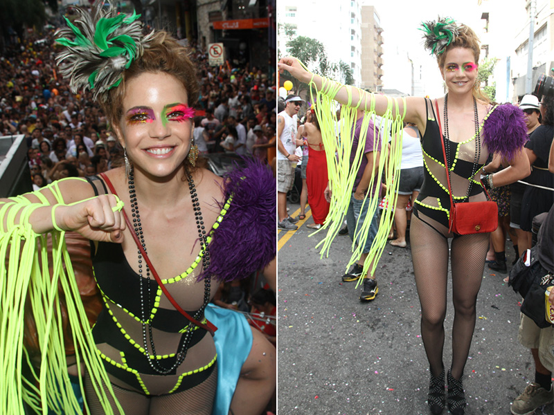 Para ir ao bloco Acadêmicos do Baixo Augusta, em São Paulo, no último domingo, 8, Leandra Leal usou fantasia inspirada no grupo Dzi Croquettes