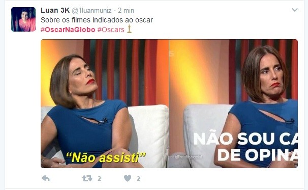 Internautas relembram participação de Glória Pires no Oscar 2016 (Foto: Reprodução/Twitter)