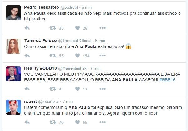 Internautas reagem à saída de Ana Paula do BBB 16 (Foto: Twitter / Reprodução)