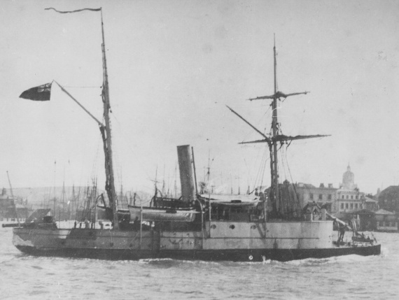 Albert leaving Portsmouth, England, for sea trials January 1884.