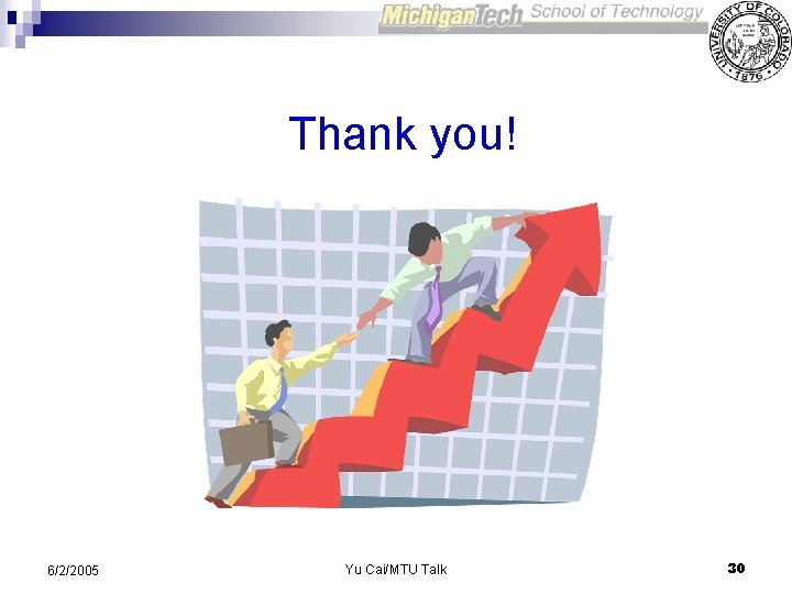 Thank you! 6/2/2005 Yu Cai/MTU Talk 30 