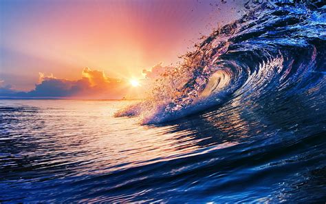 HD wallpaper: sea, ocean, water, wave, nature, waves, sunset | Wallpaper Flare