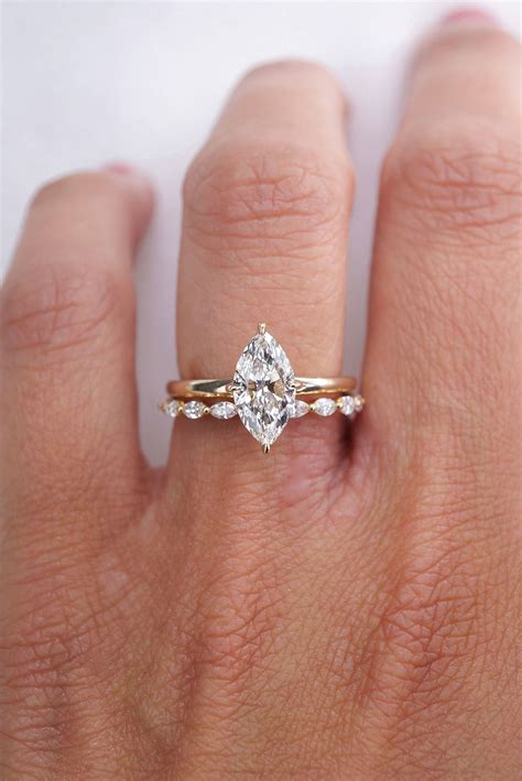 marquise halo engagement ring with wedding band - Leeanna Berlin