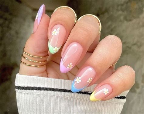 Mix color French tip flower nail design in 2022 | Acrylic nails almond shape, French tip acrylic ...