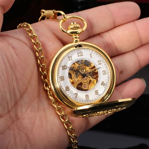 Antique Luxury Men's Pocket Watch Mechanical Skeleton Golden Watch Vintage Bronze Retro Watch ...