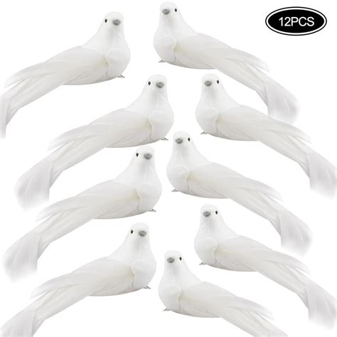 12Pcs White Christmas Bird Ornaments Holiday Birds with Clips Winter Doves Christmas Tree Bird ...