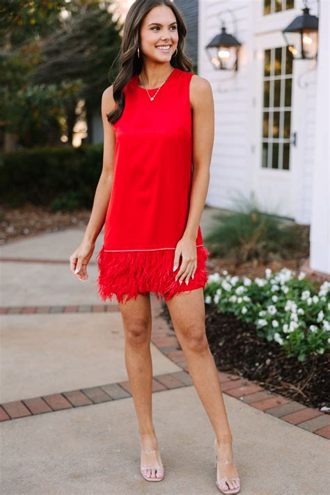 All The Drama I Need Red Feather Shift Dress – Shop the Mint