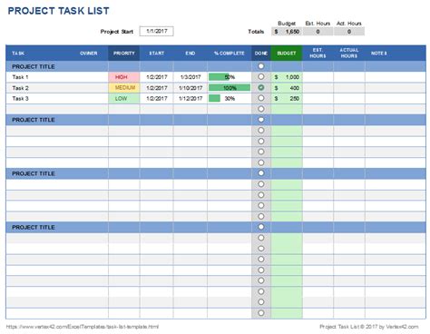 Free Task List Templates for Excel