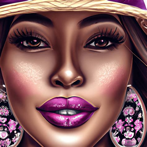 African American Woman Face Lilac Lips Portrait · Creative Fabrica