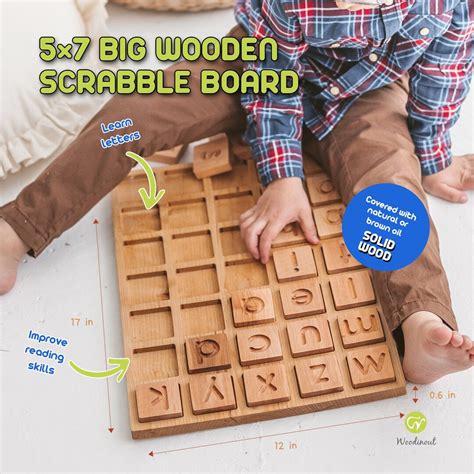 Wooden Games for Spelling Scrabble Tiles and Board Perfect Family Gift for Homeschool, Preschool ...