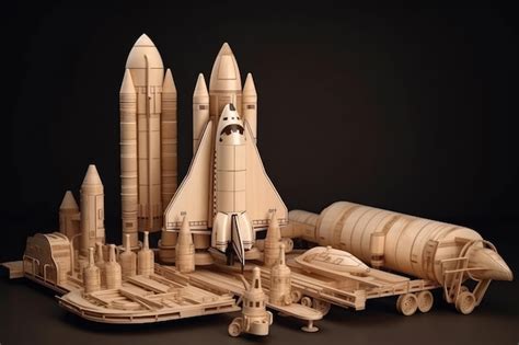 Premium AI Image | Wooden model of a space shuttle and rockets