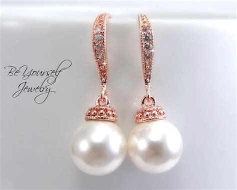 Rose Gold Bridal Earrings Pearl Bride Earrings Wedding Jewelry Swarovski Pearls Wedding Earrings ...