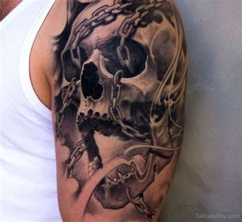 Chain And Skull Horror Tattoo On Shoulder | Tattoobite.com | Skull sleeve tattoos, Skull tattoo ...