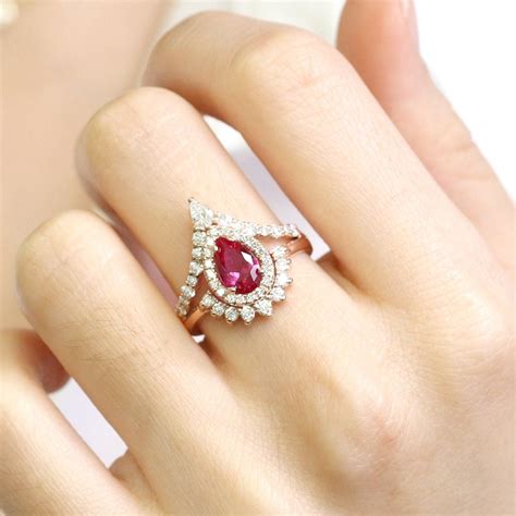 14K 1.2CT Natural Ruby Diamond Engagement Ring / Natural Ruby - Etsy | Ruby diamond engagement ...