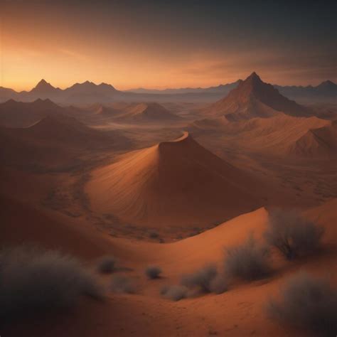 Premium AI Image | desert scene with a sunset in the background