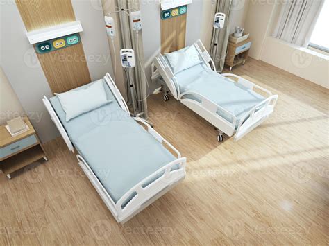 Top view of hospital recovery room with beds.3d rendering 8028229 Stock Photo at Vecteezy