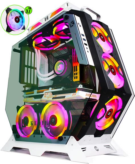 Buy KEDIERSPC Case - ATX Tower Tempered Glass Gaming PC Open Frame with 7 RGB Fan,C570，white ...