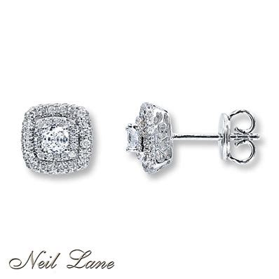 Kay Jewelers Diamond Earrings 3/4 ct tw Round-cut 14K White Gold- Earrings