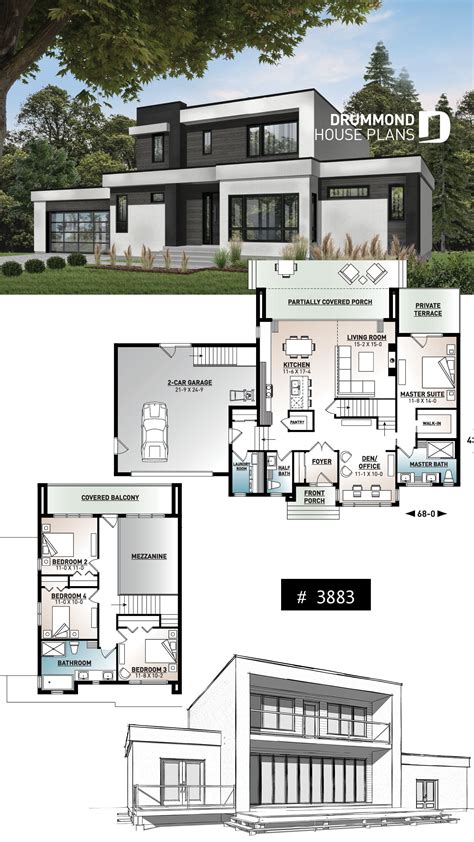 MODERN CUBIC HOUSE PLAN WITH 4 BEDROOM AND 2-CAR GARAGE | Modern architecture house ...