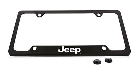 Jeep Wordmark Black Coated Zinc Bottom Engraved License Plate Frame Holder with Silver Imprint