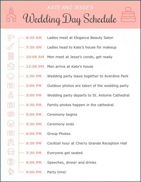 Wedding Day Schedule Template Addictionary