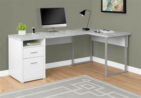 79" L-Shaped White & Cement Corner Office Desk w/ Flexible Position – ComputerDesk.com