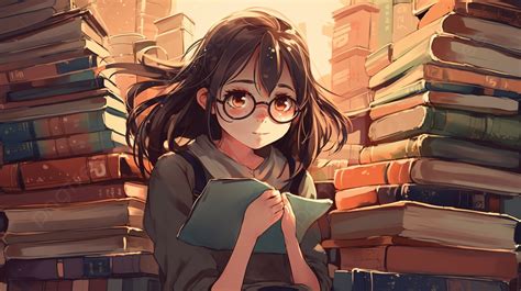 Anime Girl Reading Some Books With Glasses Background, Books Profile Pictures, Book, Books ...