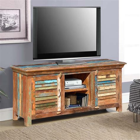 Rustic Reclaimed Wood Media Console Wall Unit TV Stand Entertainment Center Handmade Console ...