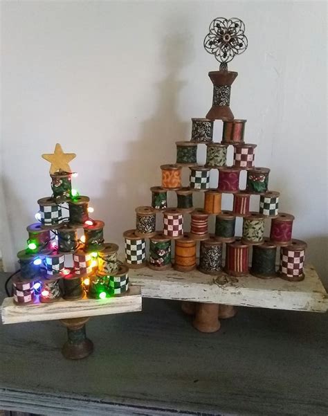 Repurposed Wooden Thread Spool Christmas Trees