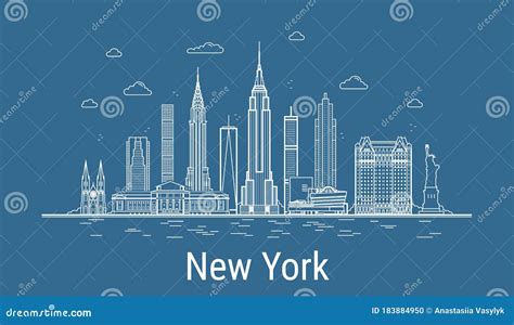 New York City Line Art Vector Illustration Stock Vector - Illustration of cityscape, silhouette ...