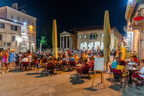 Pula, Croatia, July 30, 2020: Nightlife at Forum Square in Pula, Editorial Image - Image of ...