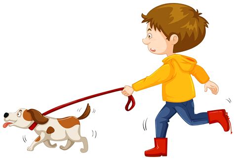 Little boy walking dog 298196 Vector Art at Vecteezy