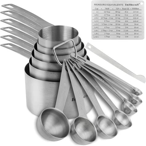 Measuring Cups and Spoons Set, Stainless Steel Measuring Cups and Spoons Set of 17pcs: 6 ...